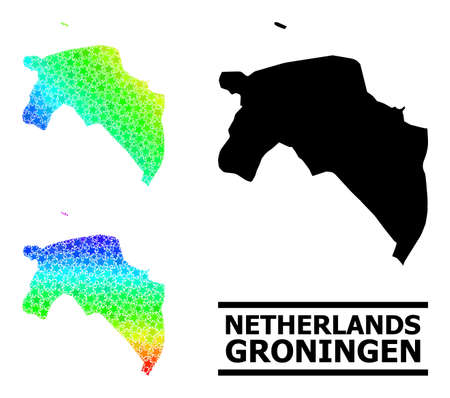 Rainbow gradiented star mosaic map of Groningen Province. Vector vibrant map of Groningen Province with rainbow gradients.のイラスト素材