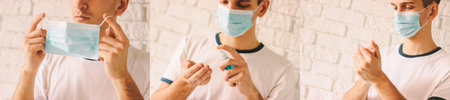 Collage with instructions of preventive, protection measures against coronavirus COVID-19, nCov-19....