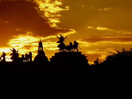 Vienna's gorgeous sunset and riders silhouettes
