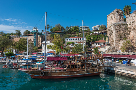 Old harbor and downtown called Marina in Antalya, Turkey, 2014のeditorial素材