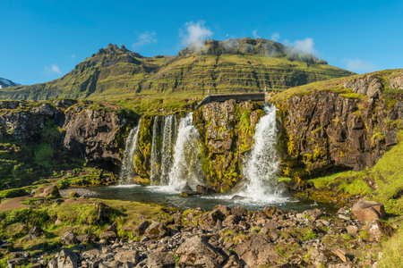 Wonderful waterfall Kirkjufellsfoss in Iceland, summer, 2016の写真素材