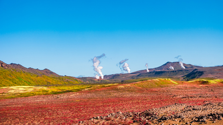 Martial Landscapes - Geothermal active zones called Hverir on Iceland, near Myvatn lake, summer timeの写真素材