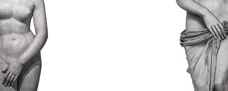 Streamer with marble body lines of young naked Roman women at white background, Rome, Italyの写真素材