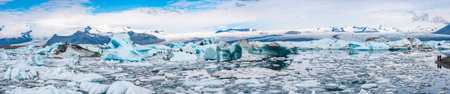 Wonderful view of Glacier Lagoon, Jokulsarlon, on South Iceland, summer time, sunny day