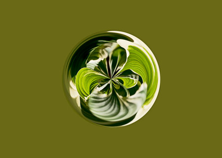 abstract image of green Hosta leaves in the form of a circle.の写真素材