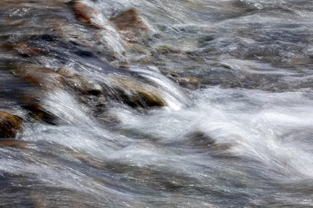 Water flowing over rocks in a small stream. Motion blur effect.