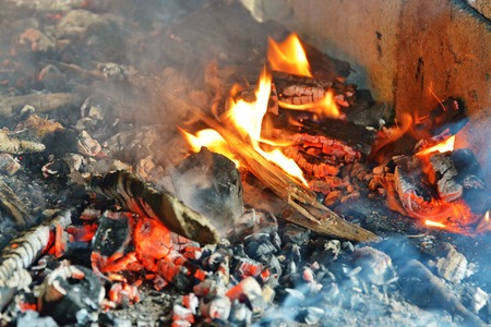 Firepalce with sparks in mountainsの写真素材