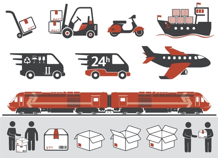 Mail delivery, transportation symbols, boxesのイラスト素材