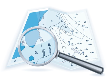 Nautical map with magnifierのイラスト素材