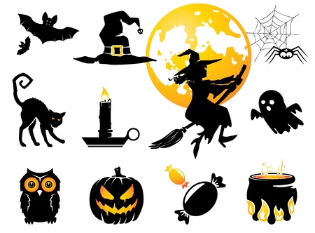 Halloween set, black /orange figures for decorationのイラスト素材