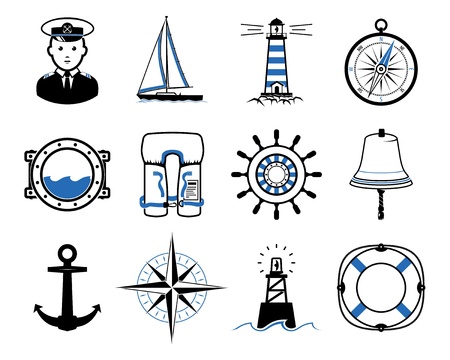 Sea Sailing icons set, darkのイラスト素材