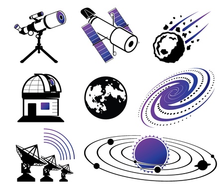 Astronautics and Space Icons; science and technology elementsのイラスト素材