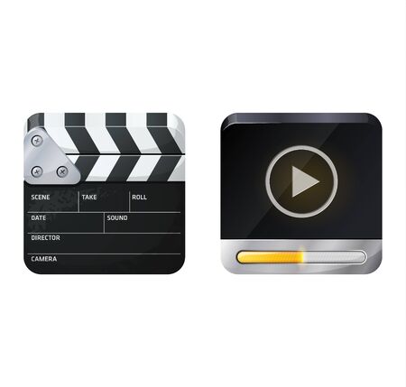 Two designs - clapperboard and media file. iOS style iconsのイラスト素材