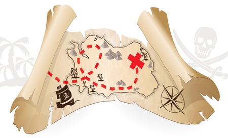 Pirate map, way to treasureのイラスト素材