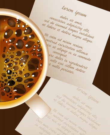 Coffee cup with a note, dark background, view from topのイラスト素材