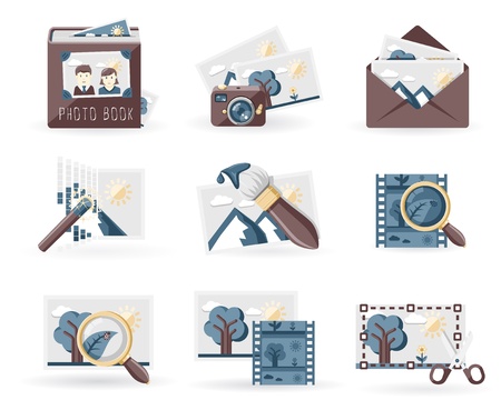 Photo Book icons set, retro styleのイラスト素材