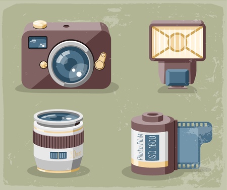 Retro photo equipment iconsのイラスト素材