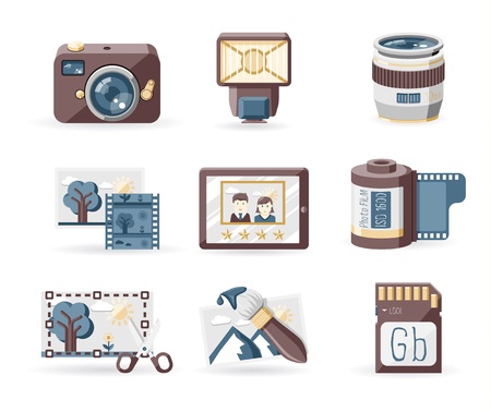 Photography icons set, retro styleのイラスト素材