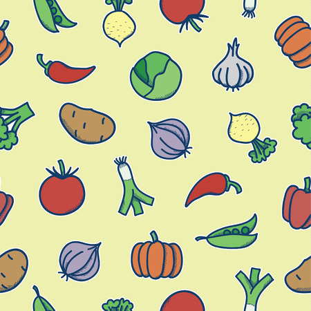 Seamless pattern with different cartoon vegetablesのイラスト素材