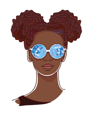 Young afro woman with blue kaleidoscopic glassesのイラスト素材