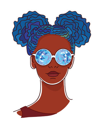 Young woman with blue hairs and kaleidoscopic glassesのイラスト素材