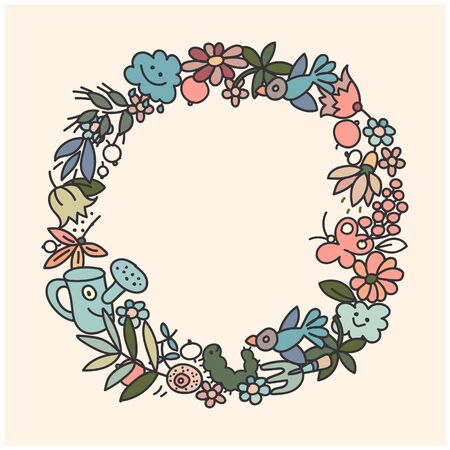 Garden doodls frameのイラスト素材