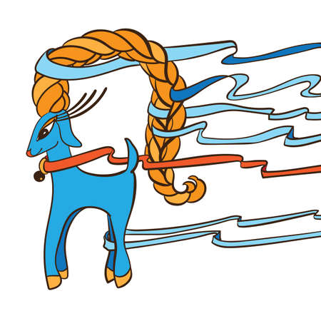 Drawing of cartoon deer with ribbons in horns, colorfulのイラスト素材