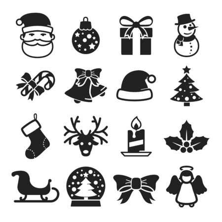 Cute christmas icons set. Black and whiteのイラスト素材