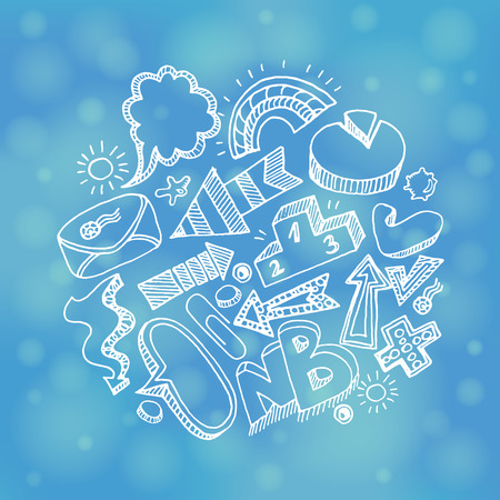 Freehand drawing. Business, direction and success doodles on the blue blurred background.のイラスト素材