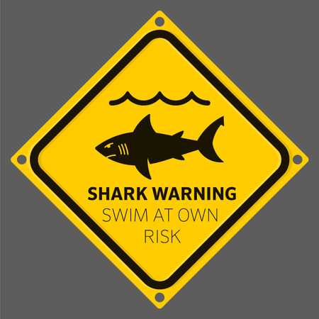 Shark area warning sign yellow. Swim at your own riskのイラスト素材