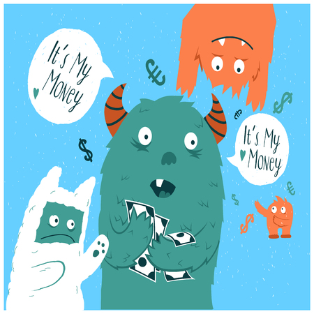 Cartoon cute monsters. Greedy monsterのイラスト素材