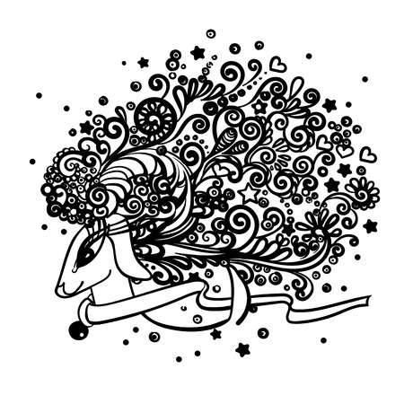 Hand drawn abstract deer head. Zentangle style antlersのイラスト素材