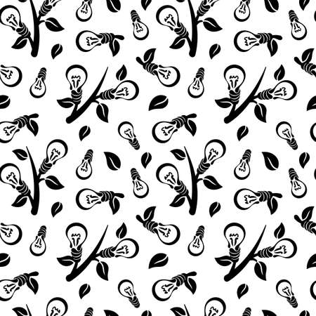 Abstract seamless pattern of light bulb with leaves. Energy saving or eco friendly concept designのイラスト素材