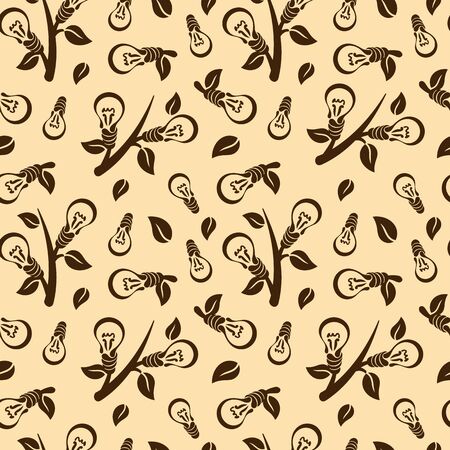 Abstract seamless pattern of light bulb with leaves. Energy saving or eco friendly concept designのイラスト素材
