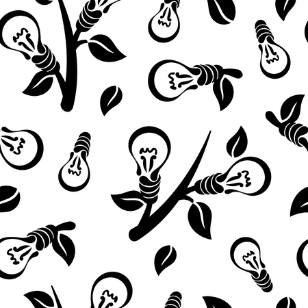 Abstract seamless pattern of light bulb with leaves. Energy saving or eco friendly concept designのイラスト素材