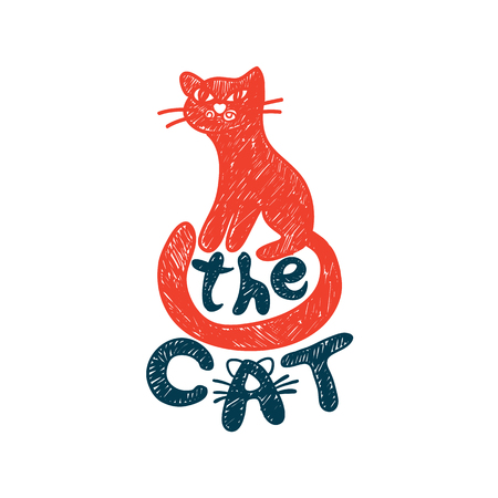 Cat freehand drawing with lettering. Doodle logoのイラスト素材