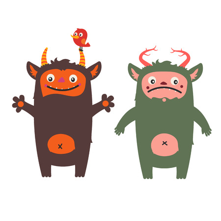Two cute monsters - friendly and grumpyのイラスト素材