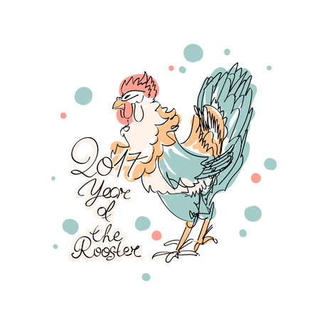 Express freehand drawing of rooster - symbol of Year 2017. Chinese zodiac elementのイラスト素材