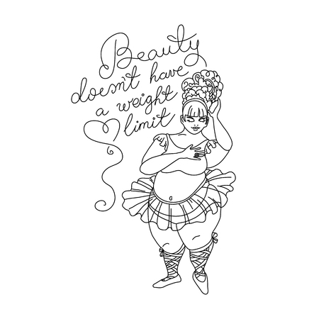 Big adorable lady drawing, sketch. Text Beauty does not have a weight limit.のイラスト素材