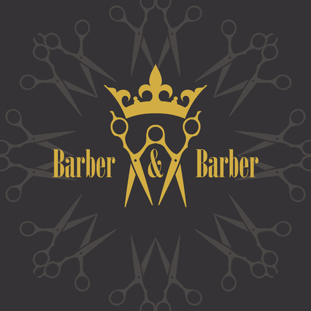 Pair of scissors with Crown. Design Element in Vintage Style for Logotype, Label, Badge and other design.のイラスト素材