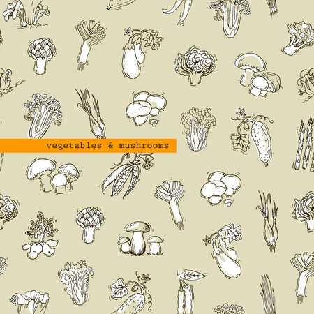 Pattern - vegetables and mushroomsのイラスト素材