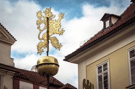 Double-tailed lion the national emblem of the Czech Republicの写真素材