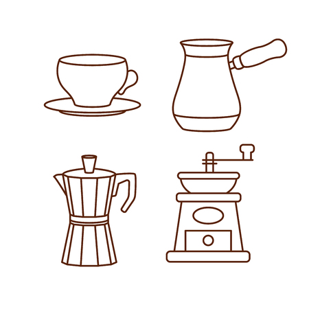 Coffee making and drinking equipment icons.のイラスト素材