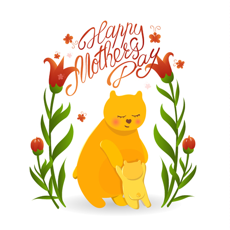 Bear mom with her cubのイラスト素材