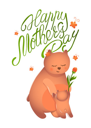 Bear mom with her cubのイラスト素材