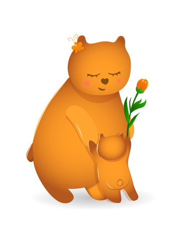 Bear mom with her cubのイラスト素材