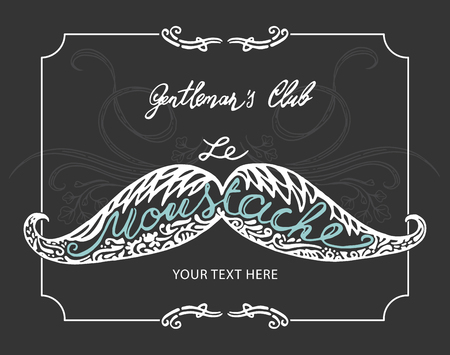 Hand drawn mustache with lettering and vignettes. Teplate for business card, label or poster.のイラスト素材