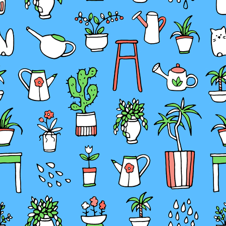 Hand drawn houseplants and flowersのイラスト素材