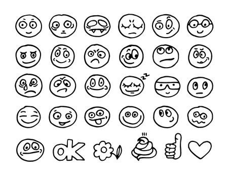 Vector hand drawn emoticon doodles collectionのイラスト素材
