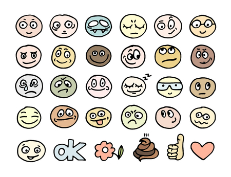 Vector hand drawn emoticon doodles collectionのイラスト素材